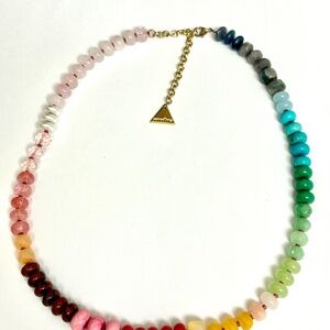 Mixed Glass and Semi-Precious Rondelle Knotted Necklace, Pre-Owned